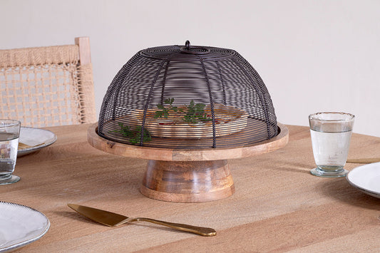 Nkuku Inkollu Wire & Mango Wood Cake Stand Aged Brass