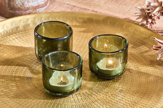 Nkuku Irda Glass Small Tealight Dark Emerald Small (Set Of 3)