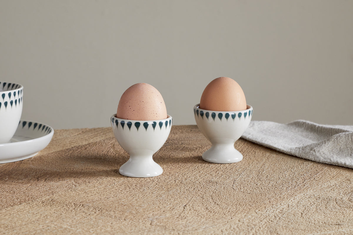 Nkuku Juniper Drop Egg Cups Cream & Juniper (Set Of 2)