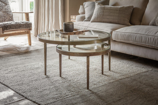 Nkuku Jiya Iron & Glass Nested Coffee Tables Brass