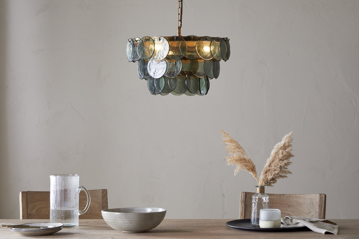 Nkuku Kagitha Recycled Glass Chandelier Green