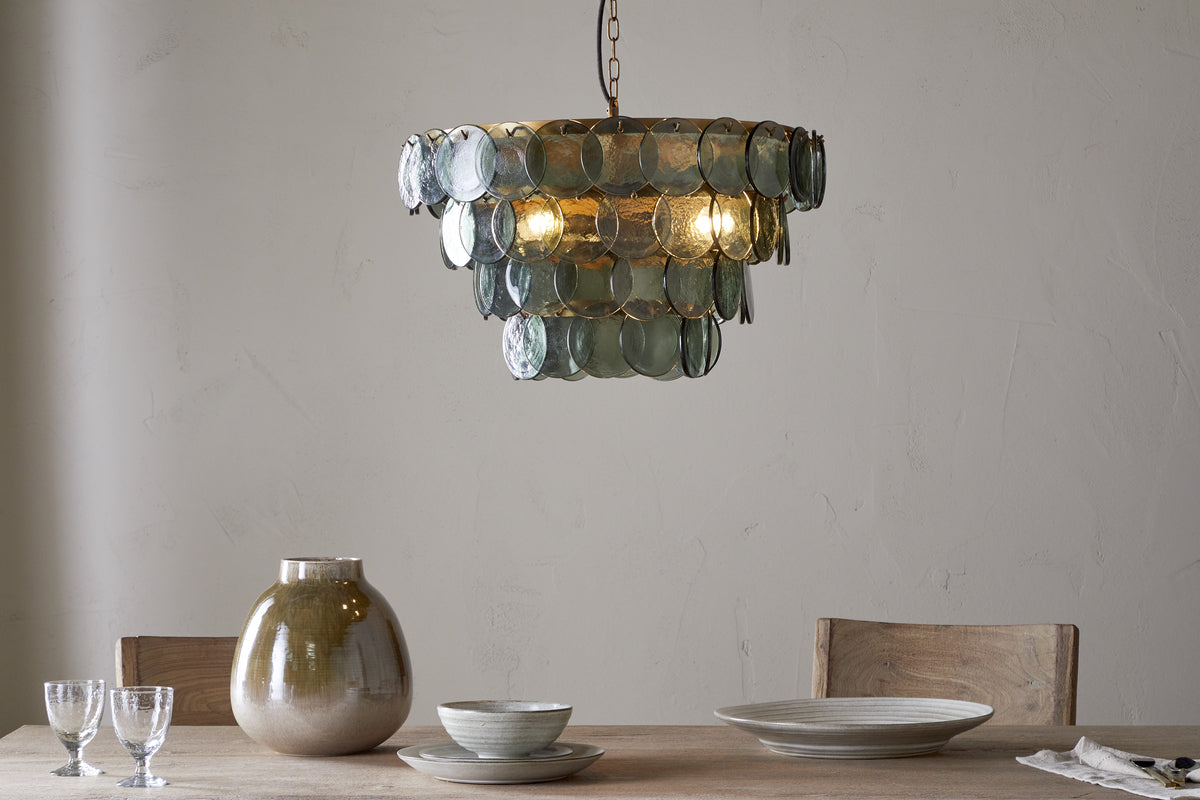 Nkuku Kagitha Recycled Glass Chandelier Green