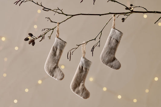 Nkuku Karru Cotton Velvet Mini Stocking Light Grey (Set Of 3)