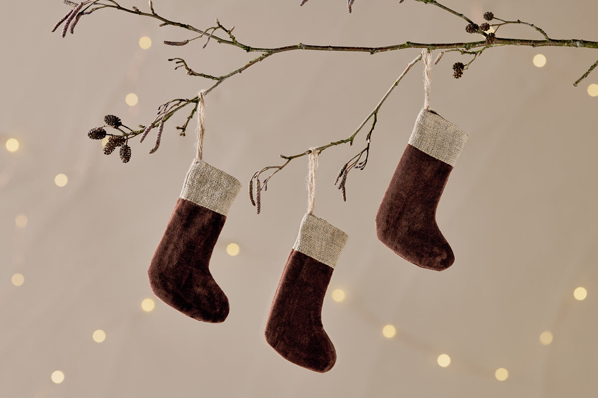 Nkuku Karru Cotton Velvet Mini Stocking Rich Mocha (Set Of 3)