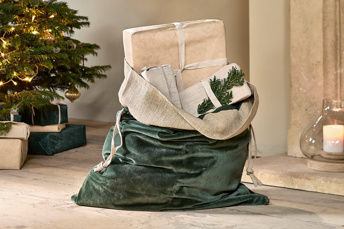 Nkuku Karru Cotton Velvet Sack Forest Green