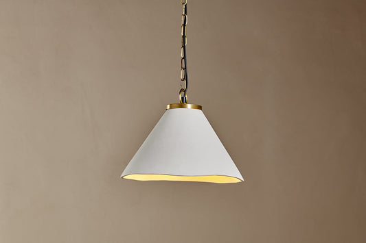 Nkuku Kiara Organic Shape Ceramic Pendant Light Off White & Antique Brass