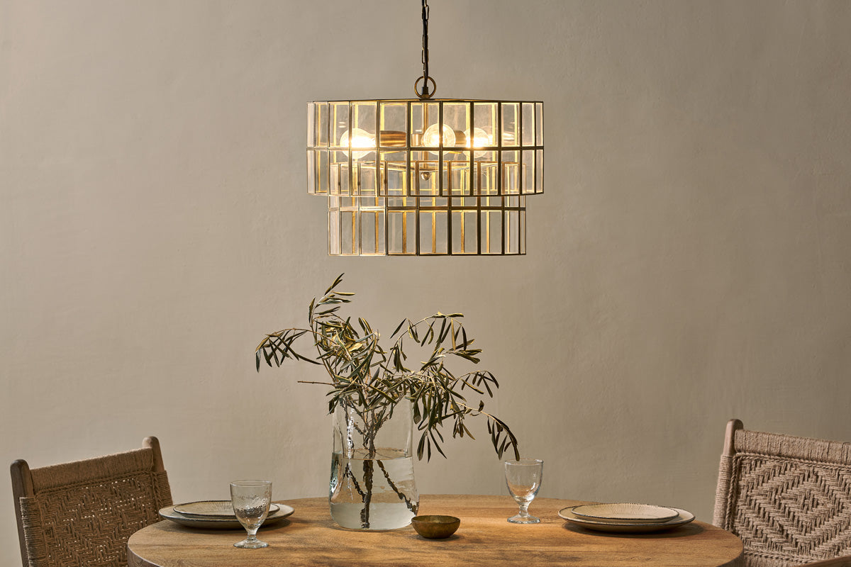 Nkuku Kirindi Glass Panelled Chandelier Clear & Antique Brass