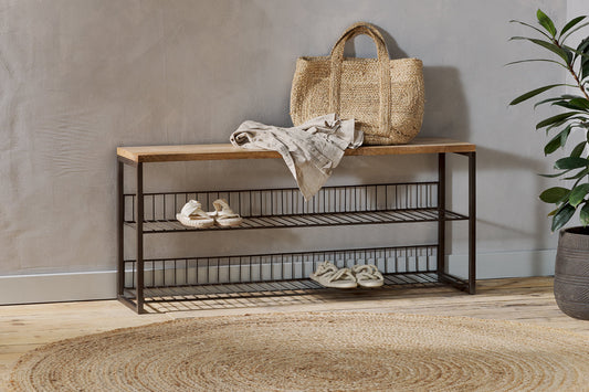 Nkuku Kiyoma Iron & Wood Low Standing Shelves Natural