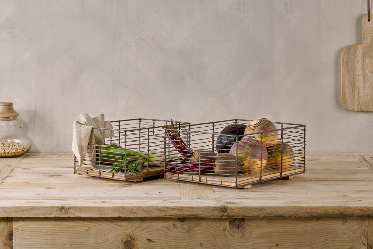 Nkuku Kochi Iron & Mango Wood Baskets Brown (Set Of 2)