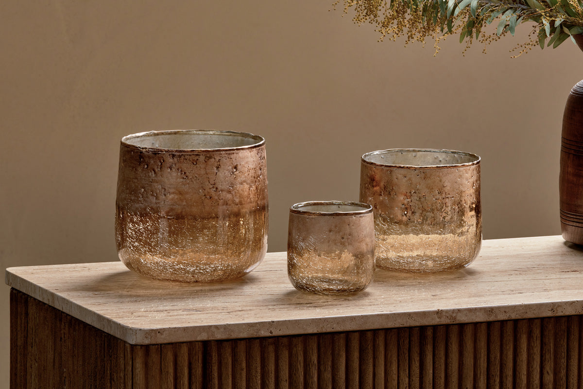 Nkuku Konara Glass Tealight Holder Copper Smoke