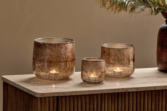 Nkuku Konara Glass Tealight Holder Copper Smoke