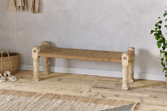 Nkuku Kutumba Woven Indian Bench Natural