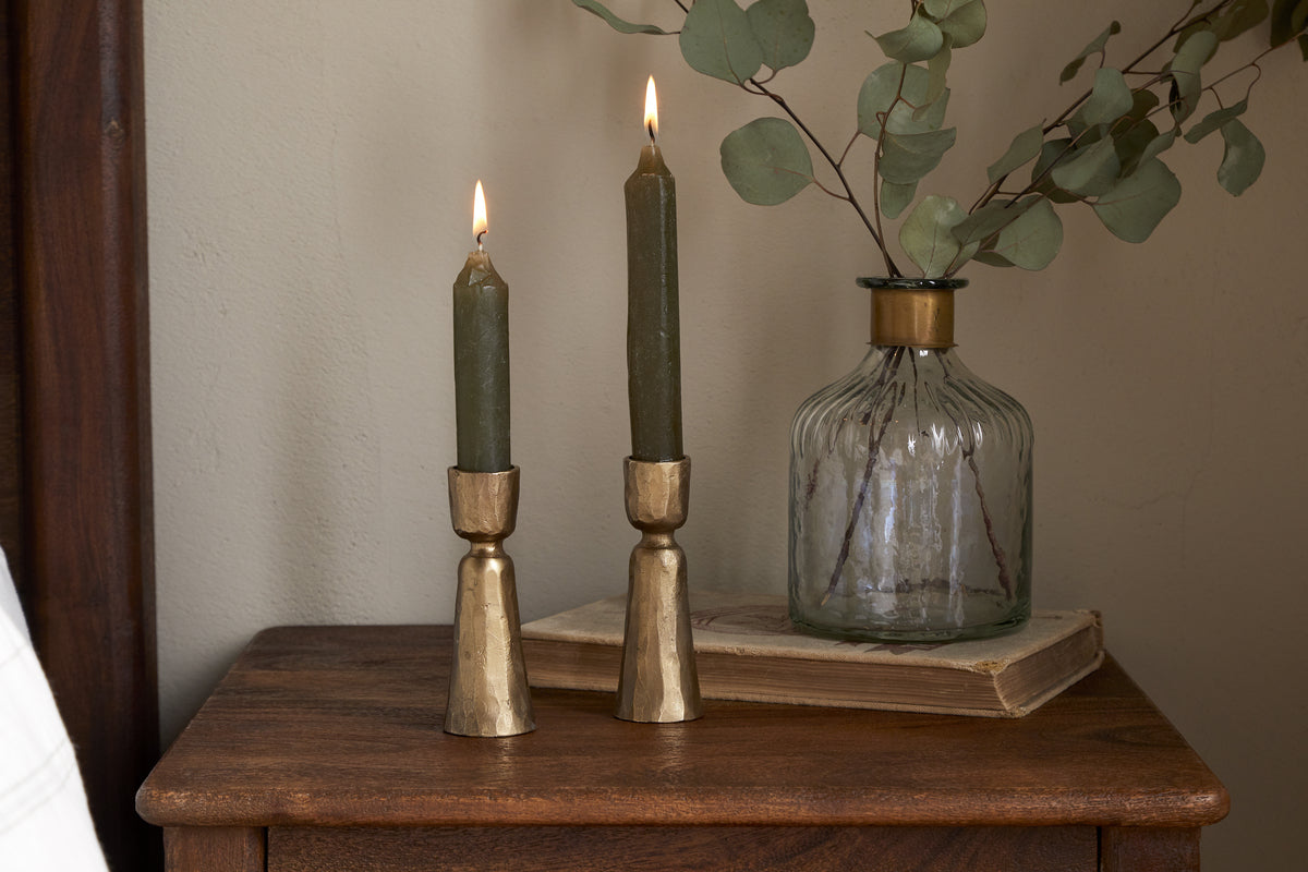 Nkuku Lokoja Candle Holder Antique Brass (Set Of 2)