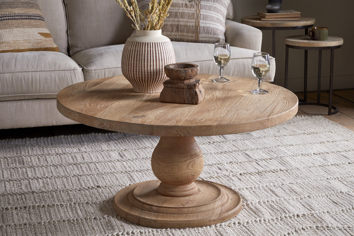 Nkuku Laya Round Carved Coffee Table Natural
