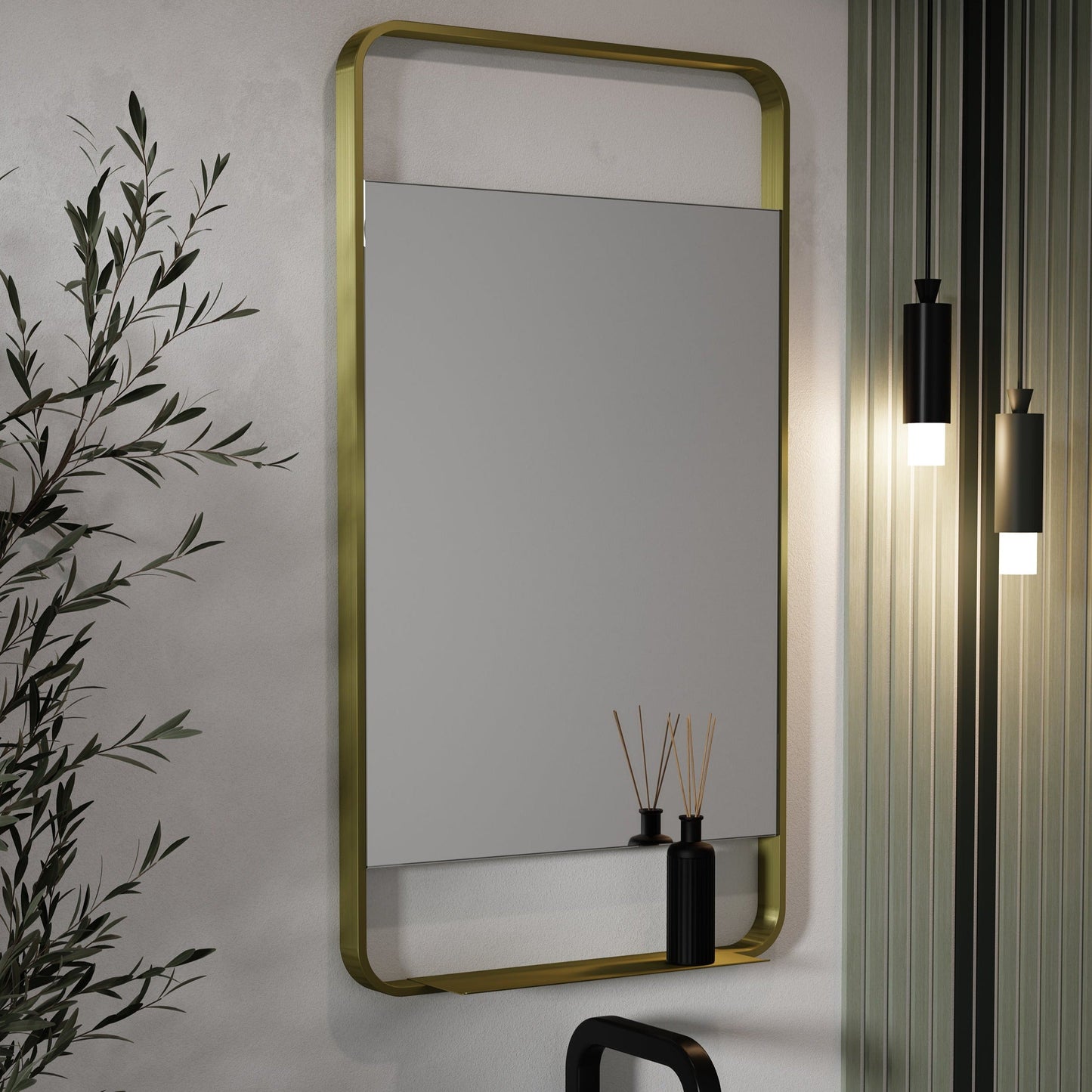 Origins Living Ludgate Mirror With Shelf 55x100cm Brushed Brass