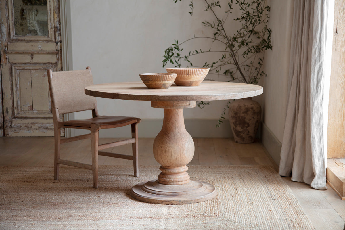 Nkuku Laya Round Carved Wood Table Small