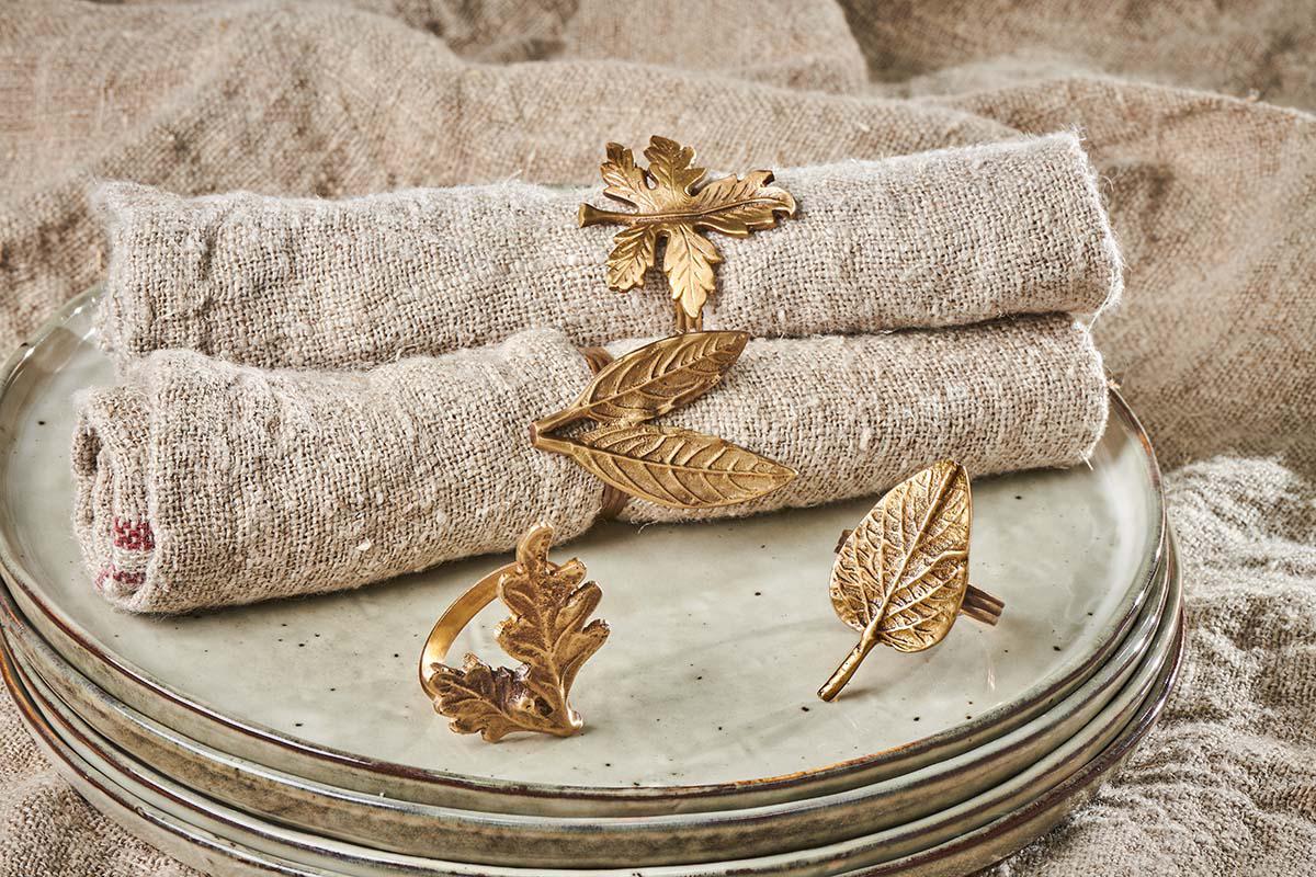 Nkuku Leaf Brass Napkin Rings (Set Of 4)