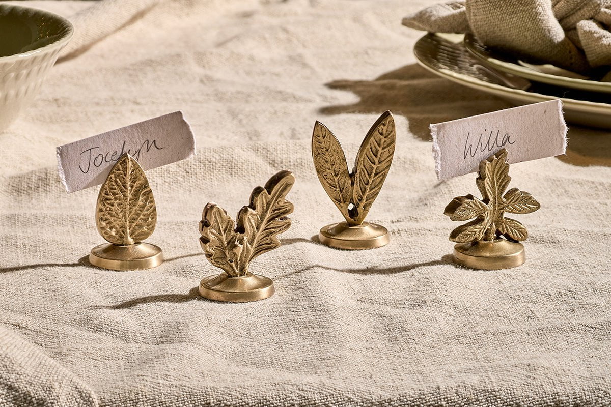 Nkuku Leaf Brass Place Card Holders (Set Of 4)