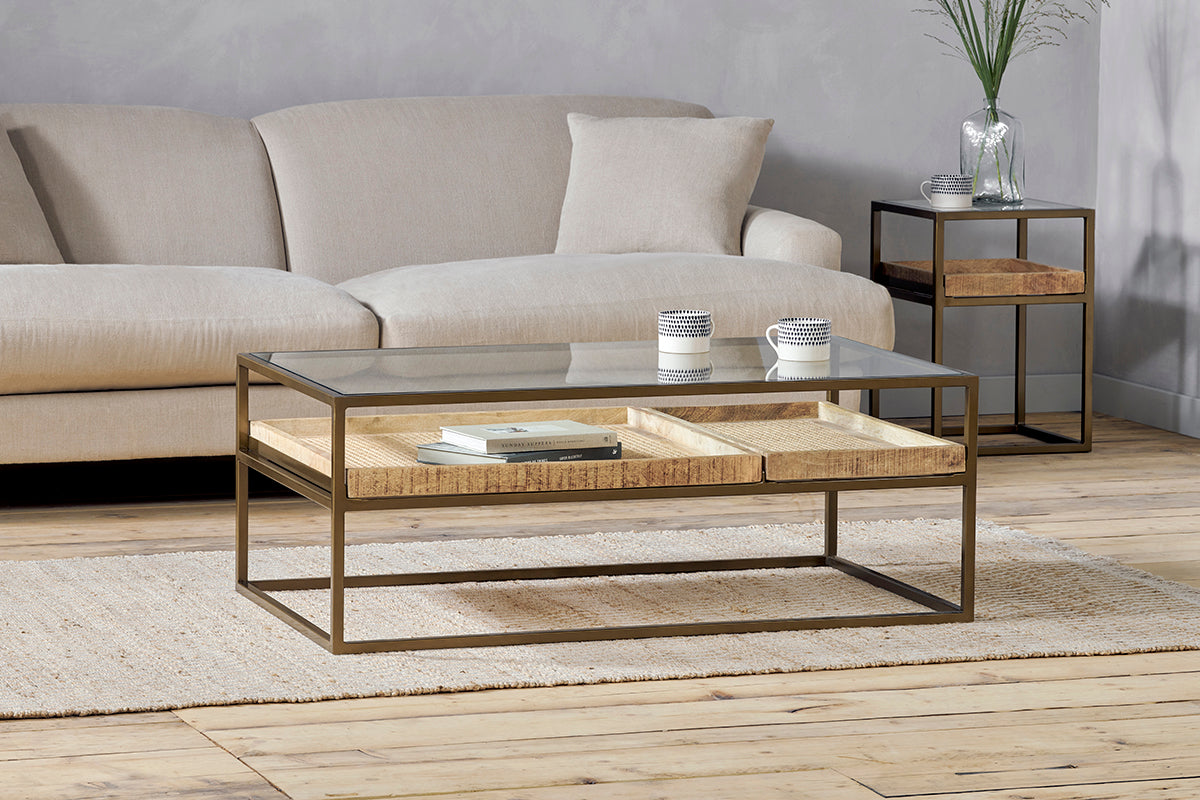Nkuku Luzon Iron & Mango Wood Display Coffee Table Brass