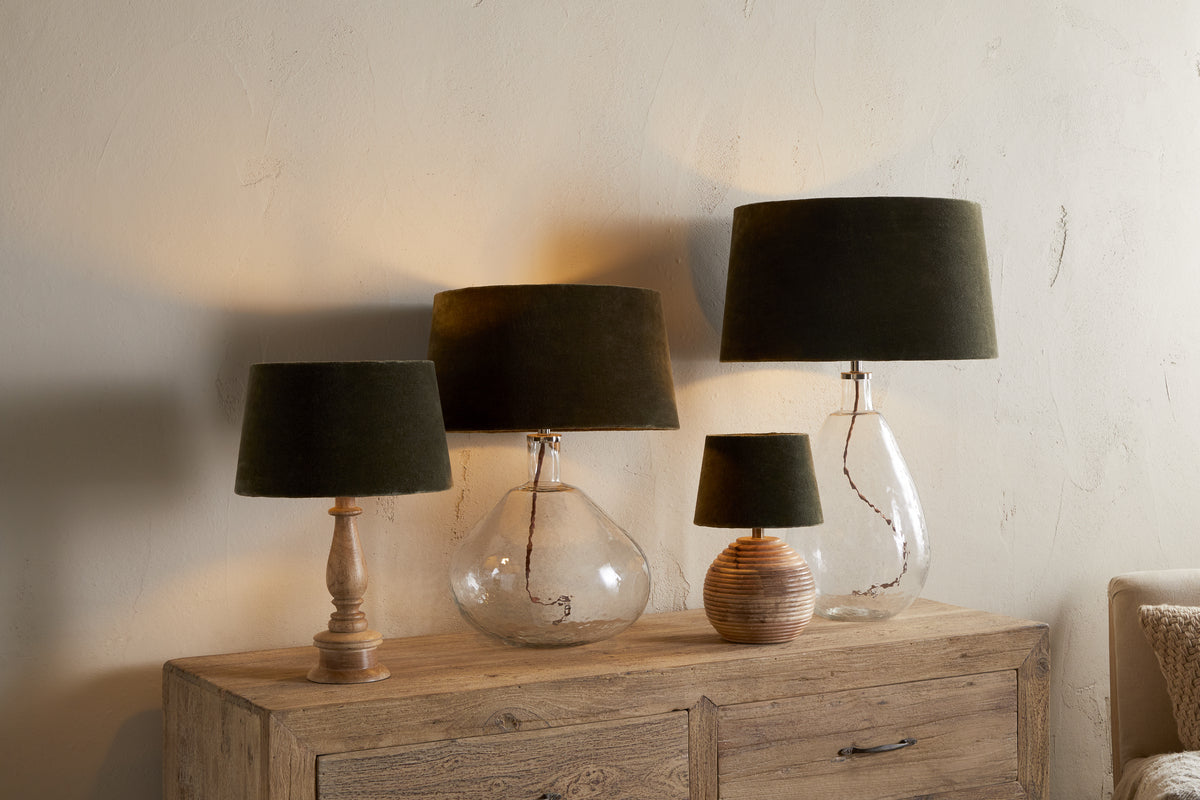 Nkuku Mendai Velvet & Linen Lampshade Moss Green