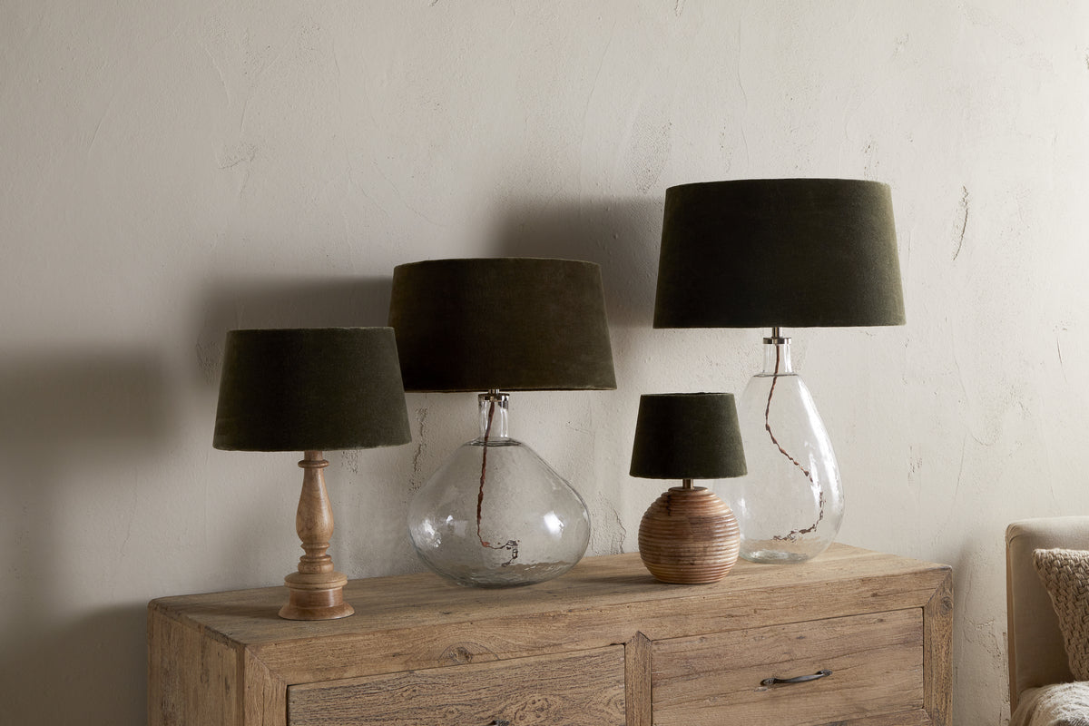 Nkuku Mendai Velvet & Linen Lampshade Moss Green