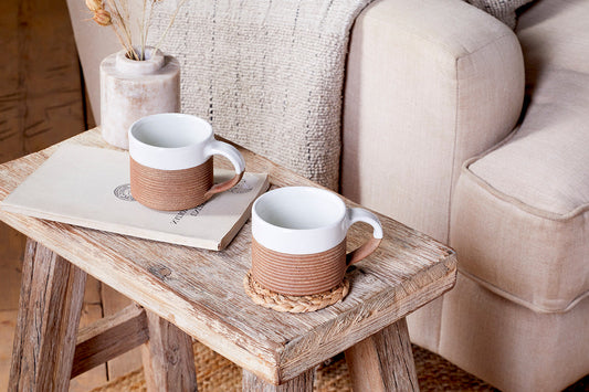 Nkuku Mali Ribbed Coffee Mug White (Set Of 2)