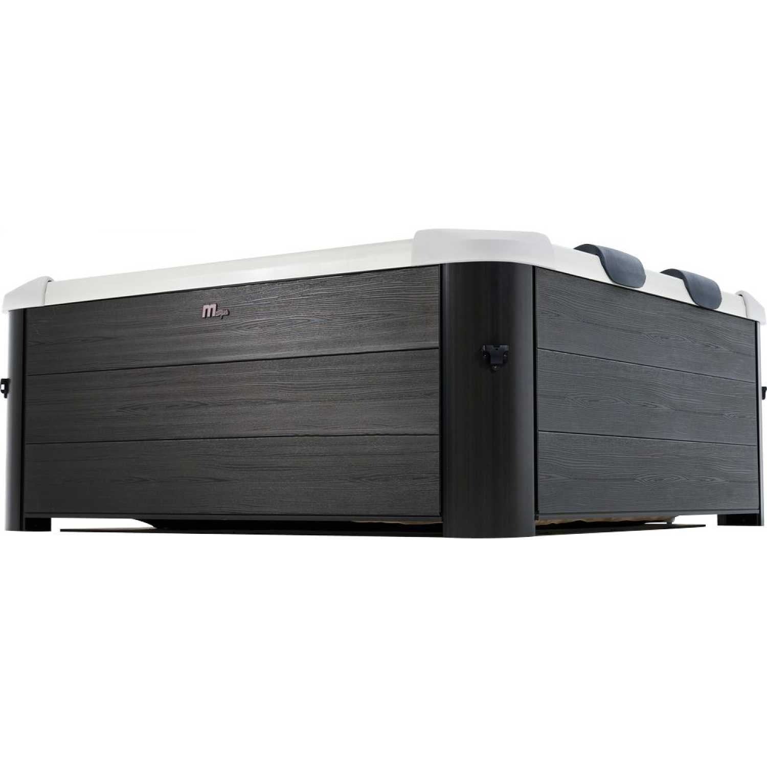 Square portable hard frame hot tub in dark grey with light grey top edges and integrated headrests on the corner seats. - Home Interior Shop - MSpa Oslo Plus XL Portable Hard Frame Hot Tub - Grey