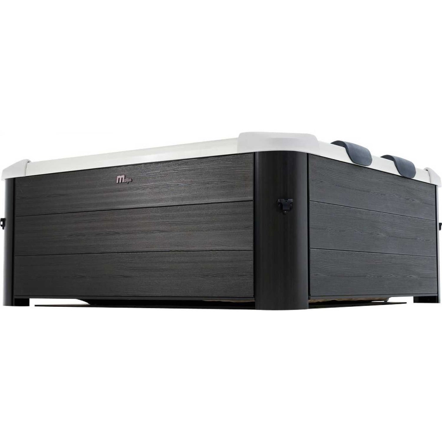 Square grey portable hard frame hot tub with wood-look paneling and white top edge, designed for 4-6 people. - Home Interior Shop - MSpa Oslo 4-6 Person Portable Hard Frame Hot Tub - Grey