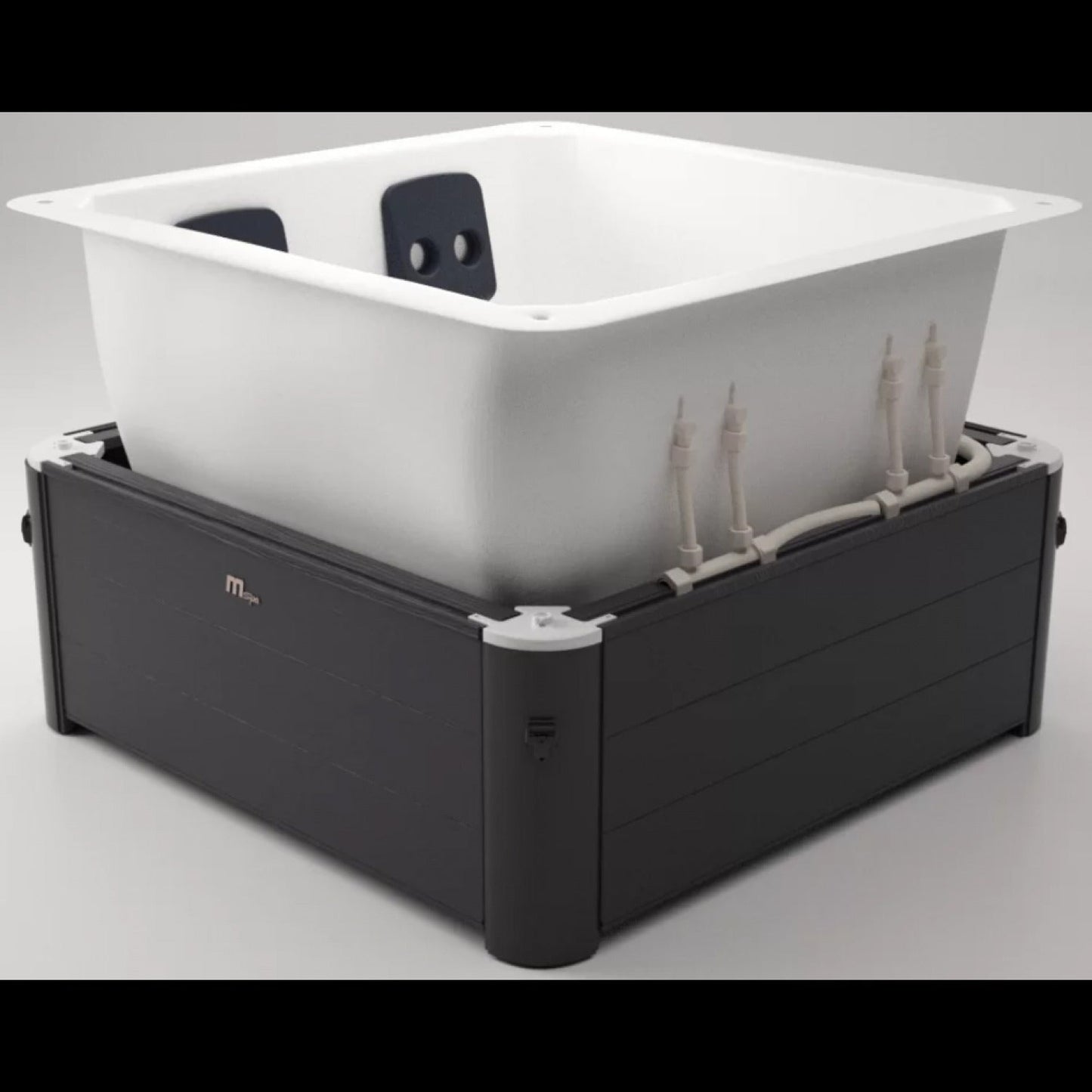 Square grey portable hard frame hot tub with white interior and built-in black headrests. - Home Interior Shop - MSpa Oslo 4-6 Person Portable Hard Frame Hot Tub - Grey