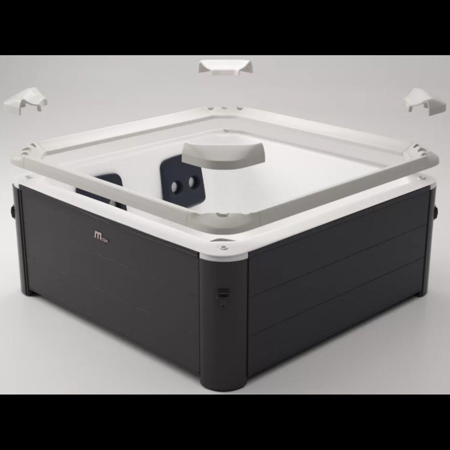 Square portable hard frame hot tub in grey with white top edge and built-in corner seating for 4-6 people. - Home Interior Shop - MSpa Oslo 4-6 Person Portable Hard Frame Hot Tub - Grey