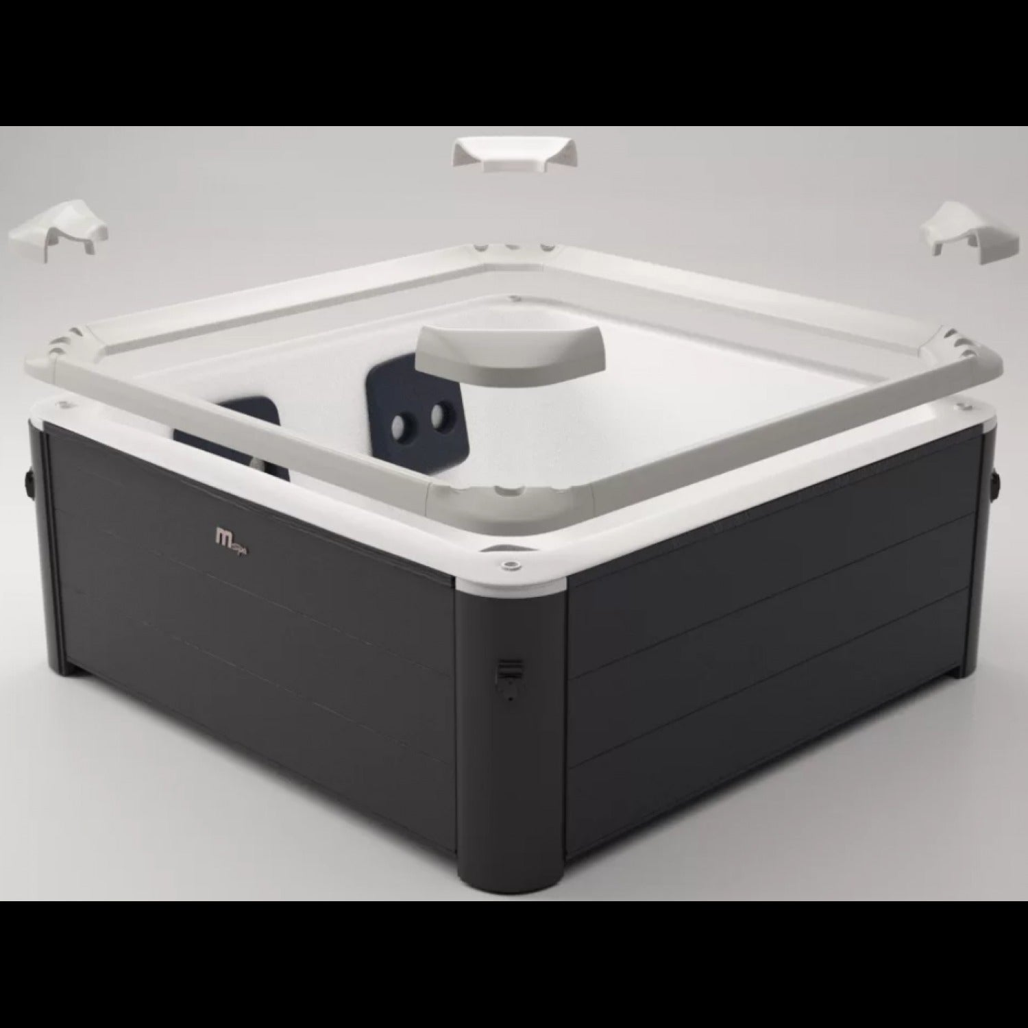 Square portable hard frame hot tub in grey with white top edge and built-in corner seating for 4-6 people. - Home Interior Shop - MSpa Oslo 4-6 Person Portable Hard Frame Hot Tub - Grey