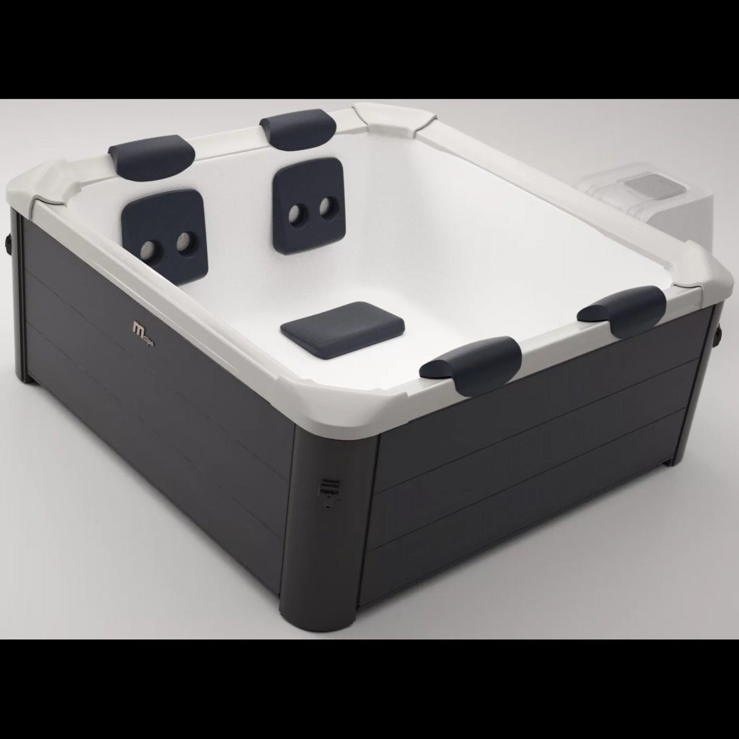 Square gray portable hard frame hot tub with white interior, three black headrests and a built-in control panel panel. - Home Interior Shop - MSpa Oslo 4-6 Person Portable Hard Frame Hot Tub - Grey