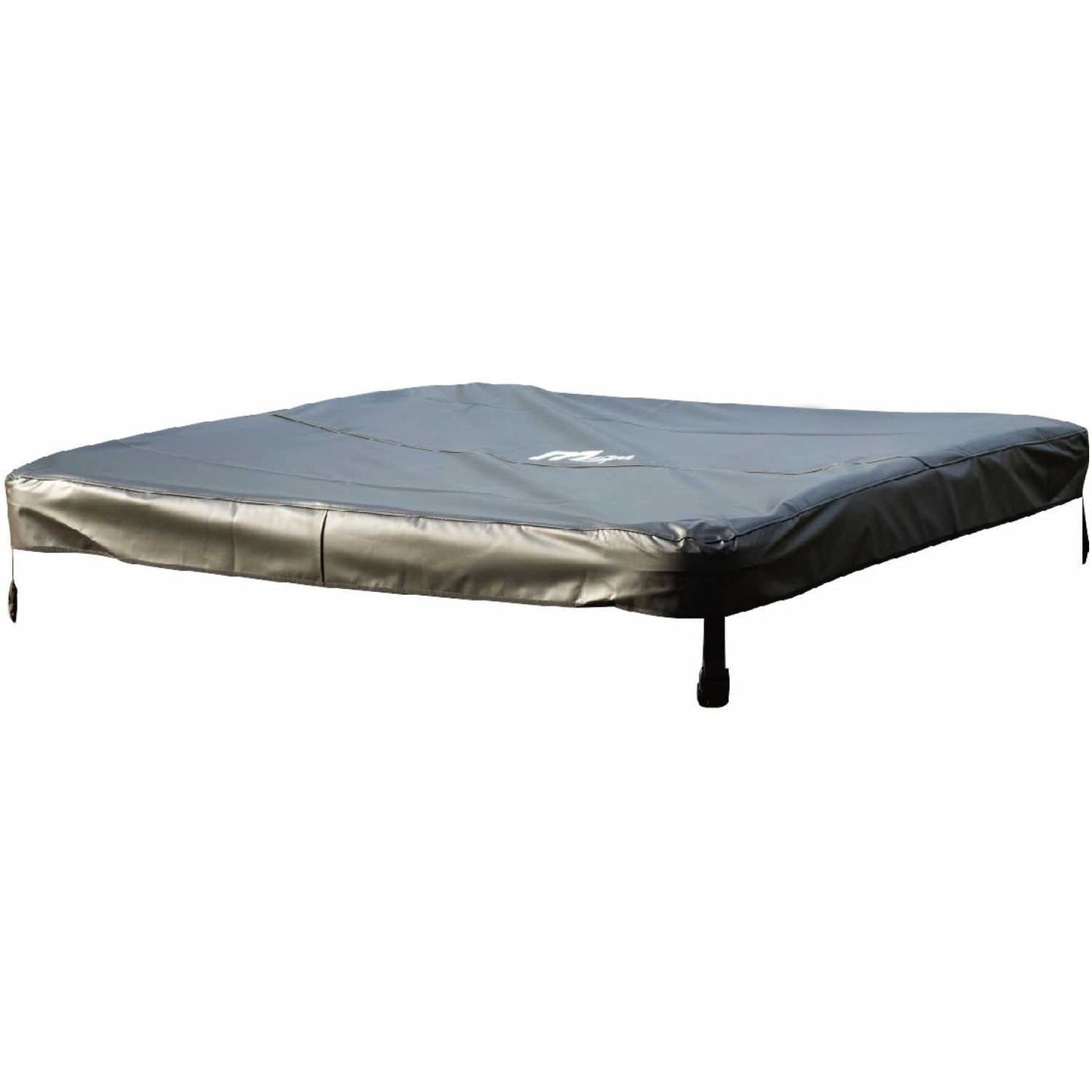 Square grey portable hard frame hot tub with fitted cover and sturdy black legs visible beneath the edges. - Home Interior Shop - MSpa Oslo 4-6 Person Portable Hard Frame Hot Tub - Grey