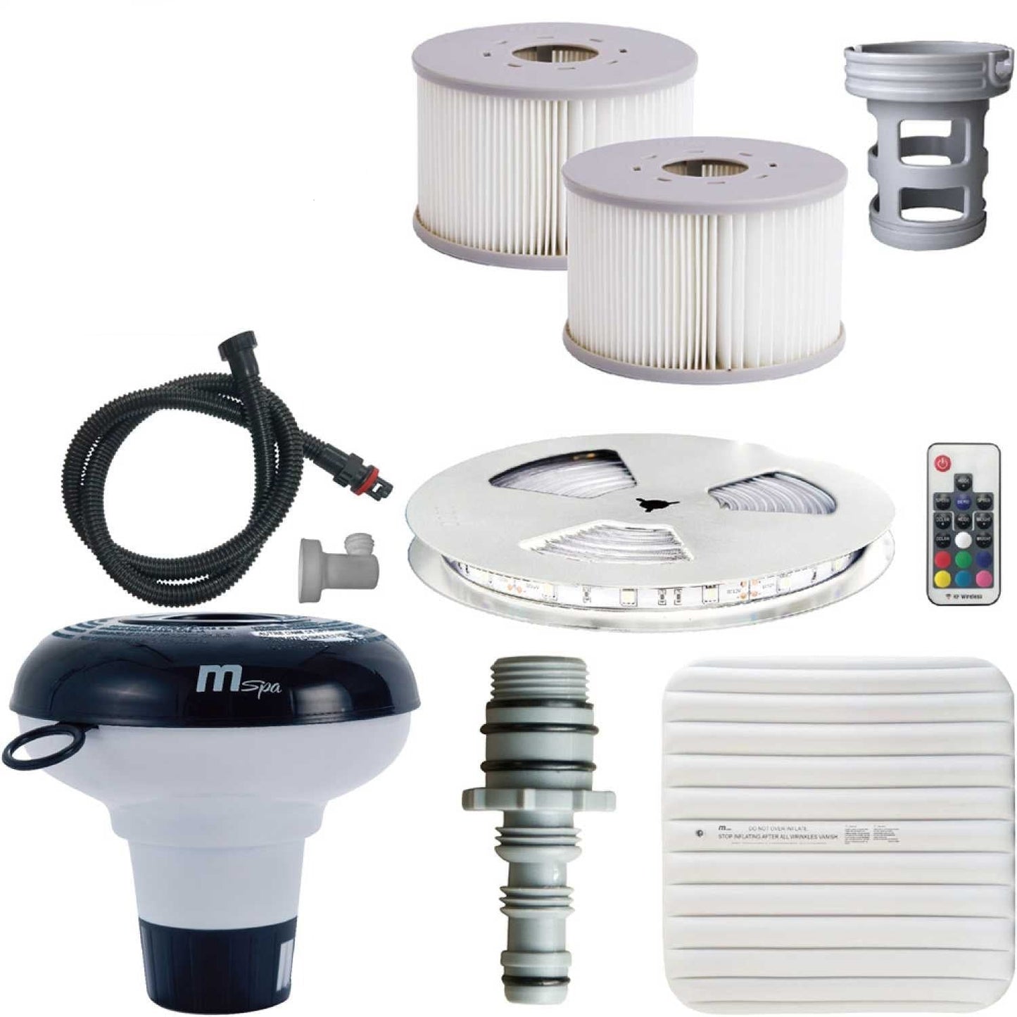 Black and white MSpa pump, two round white pleated filters, gray hose, silver control panel, gray valve, square white filter . - Home Interior Shop - MSpa Oslo 4-6 Person Portable Hard Frame Hot Tub - Grey