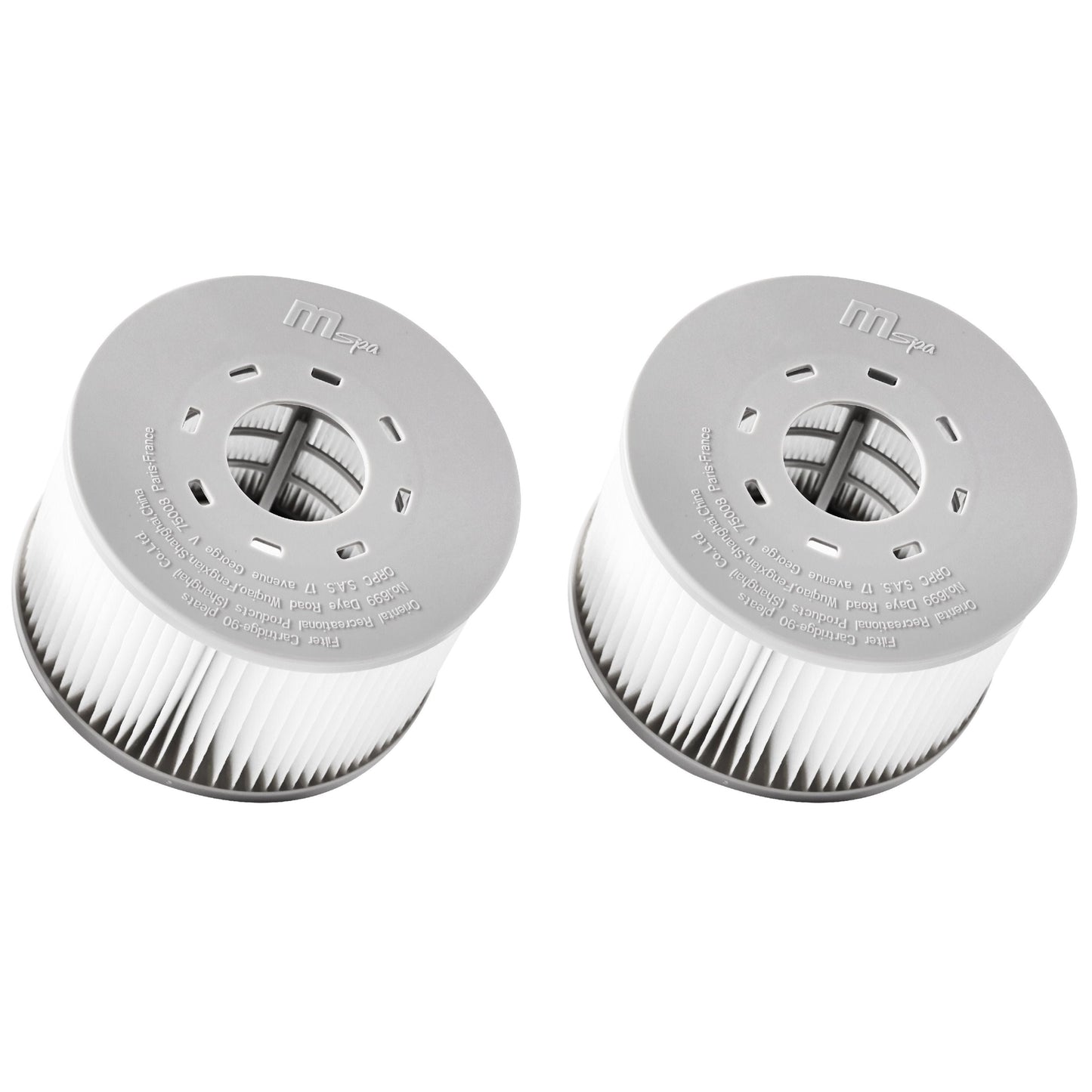 Two cylindrical spa filter cartridges with white pleated sides and gray plastic tops featuring small ventilation holes and. - Home Interior Shop - MSpa Oslo & Tribeca LF90 Replacement Filter Cartridges (Set of 2) - Multi-Buy Discount