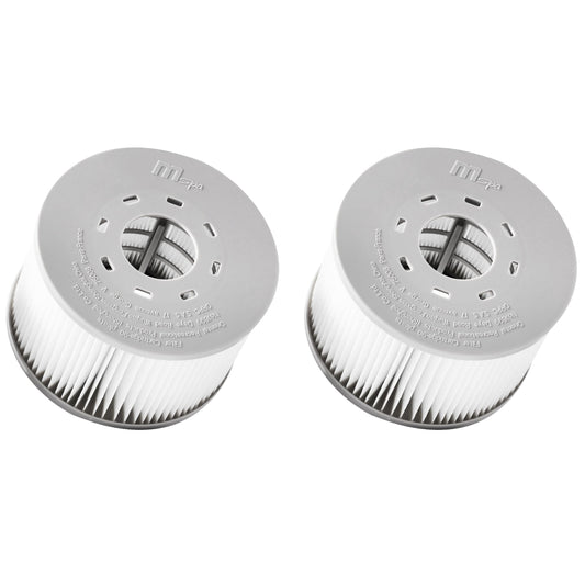 Two cylindrical spa filter cartridges with white pleated sides and gray plastic tops featuring small ventilation holes and. - Home Interior Shop - MSpa Oslo & Tribeca LF90 Replacement Filter Cartridges (Set of 2) - Multi-Buy Discount