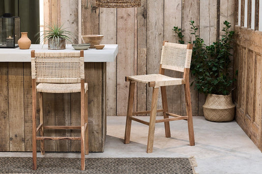Nkuku Madrisana Acacia & Rattan Bar Stool