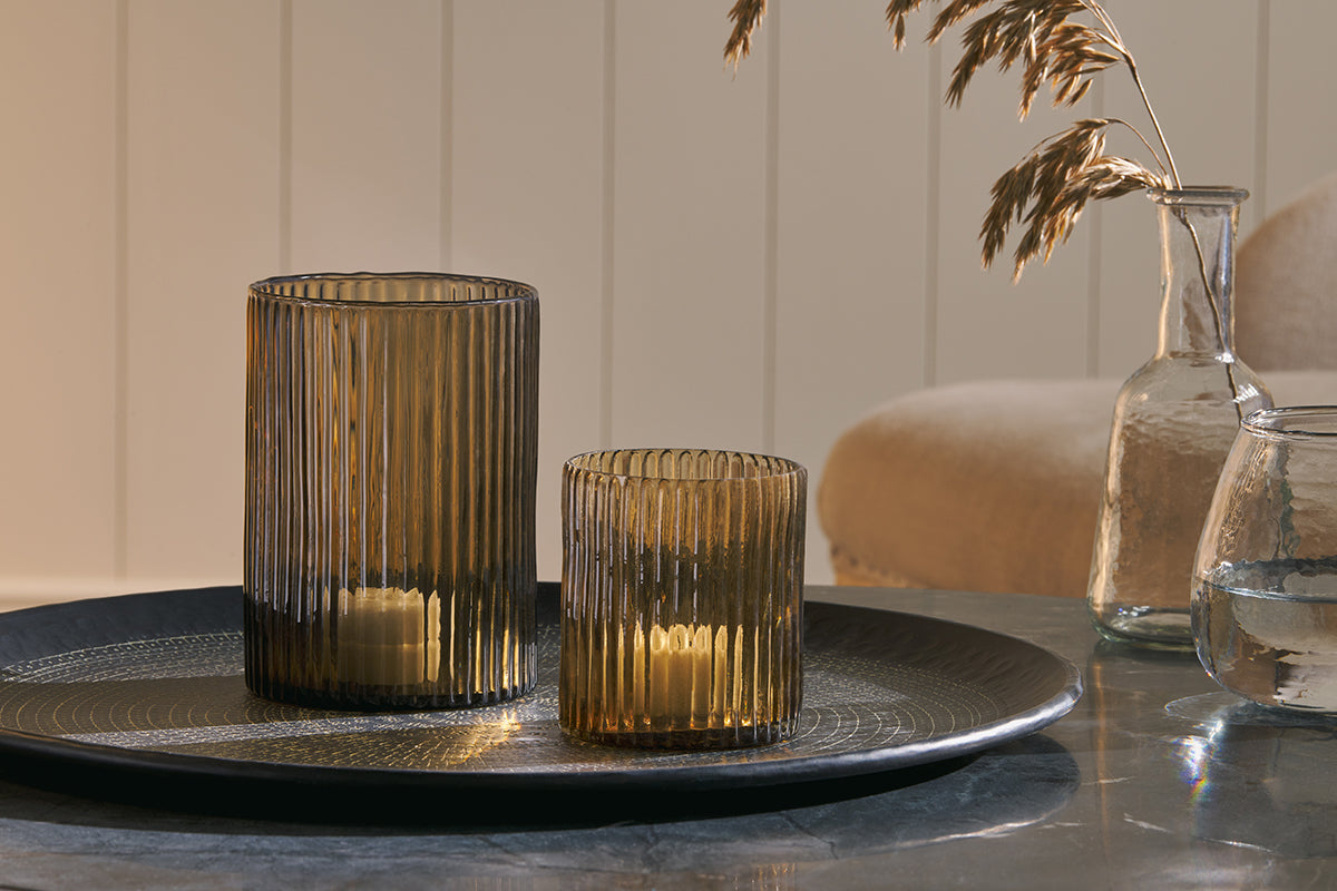 Nkuku Malana Recycled Glass Candle Holder Smoke Brown