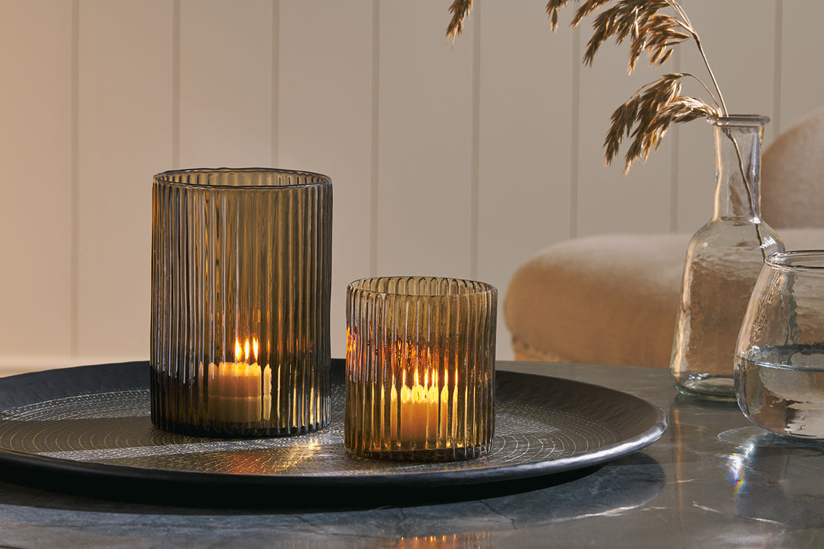 Nkuku Malana Recycled Glass Candle Holder Smoke Brown