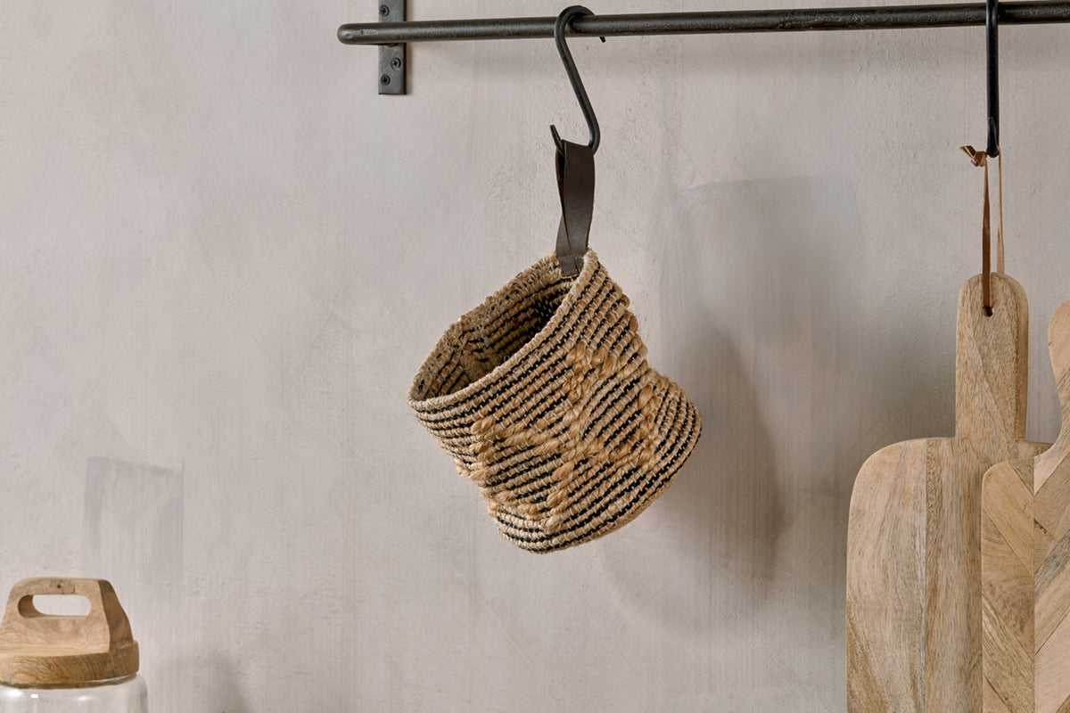 Nkuku Mannu Cotton & Hemp Wall Hung Basket Natural & Black