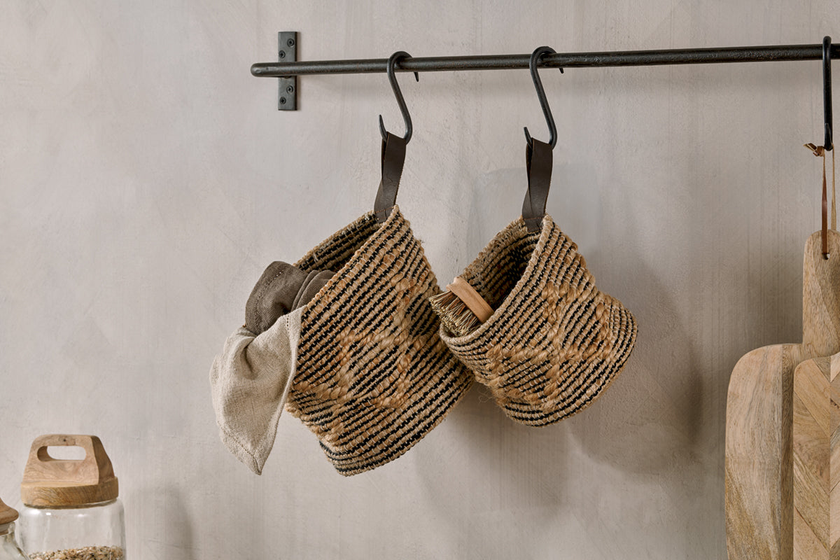 Nkuku Mannu Cotton & Hemp Wall Hung Basket Natural & Black