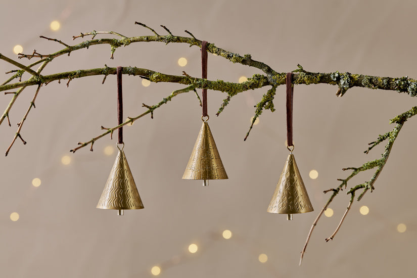 Nkuku Manya Metal Bell Baubles Brass (Set Of 3)