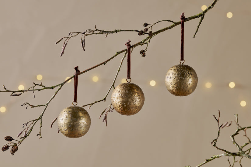 Nkuku Manya Metal Round Baubles Brass (Set Of 3)