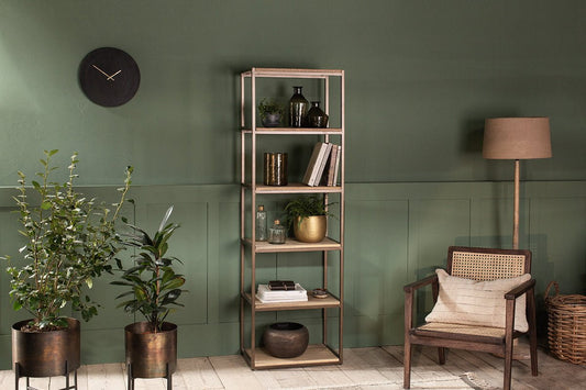 Nkuku Marjori Mango Wood And Iron Standing Shelves Narrow