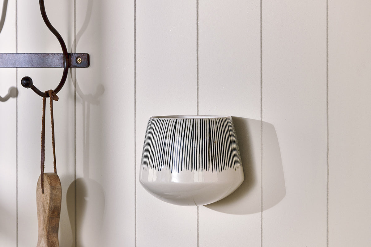 Nkuku Matamba Ceramic Wall Hung Planter Black Lines