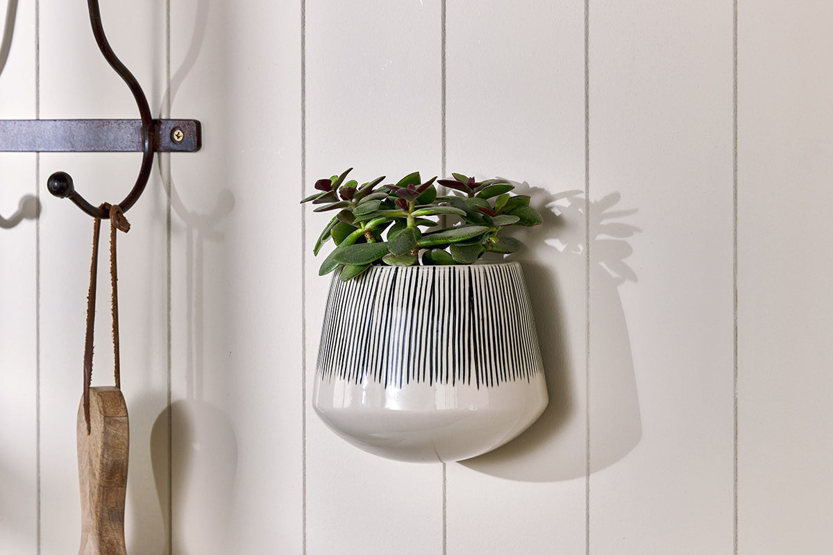 Nkuku Matamba Ceramic Wall Hung Planter Black Lines