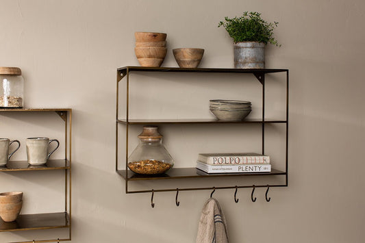 Nkuku Meghana Iron Shelf With Hooks Wide