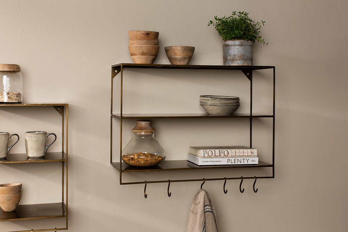 Nkuku Meghana Iron Shelf With Hooks Wide