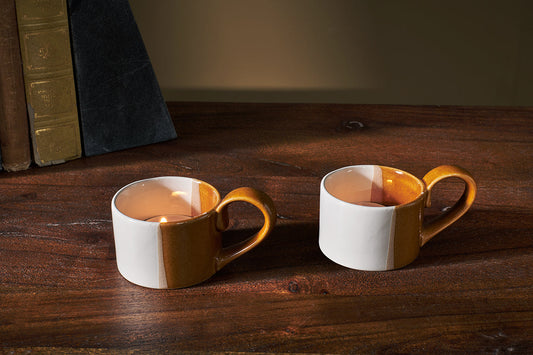 Nkuku Mittee Ceramic Teacup Tealight Holder Off White & Terracotta (Set Of 2)