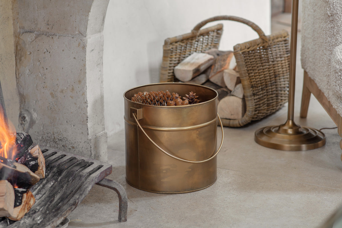 Nkuku Mosat Iron Fireside Bucket Antique Brass